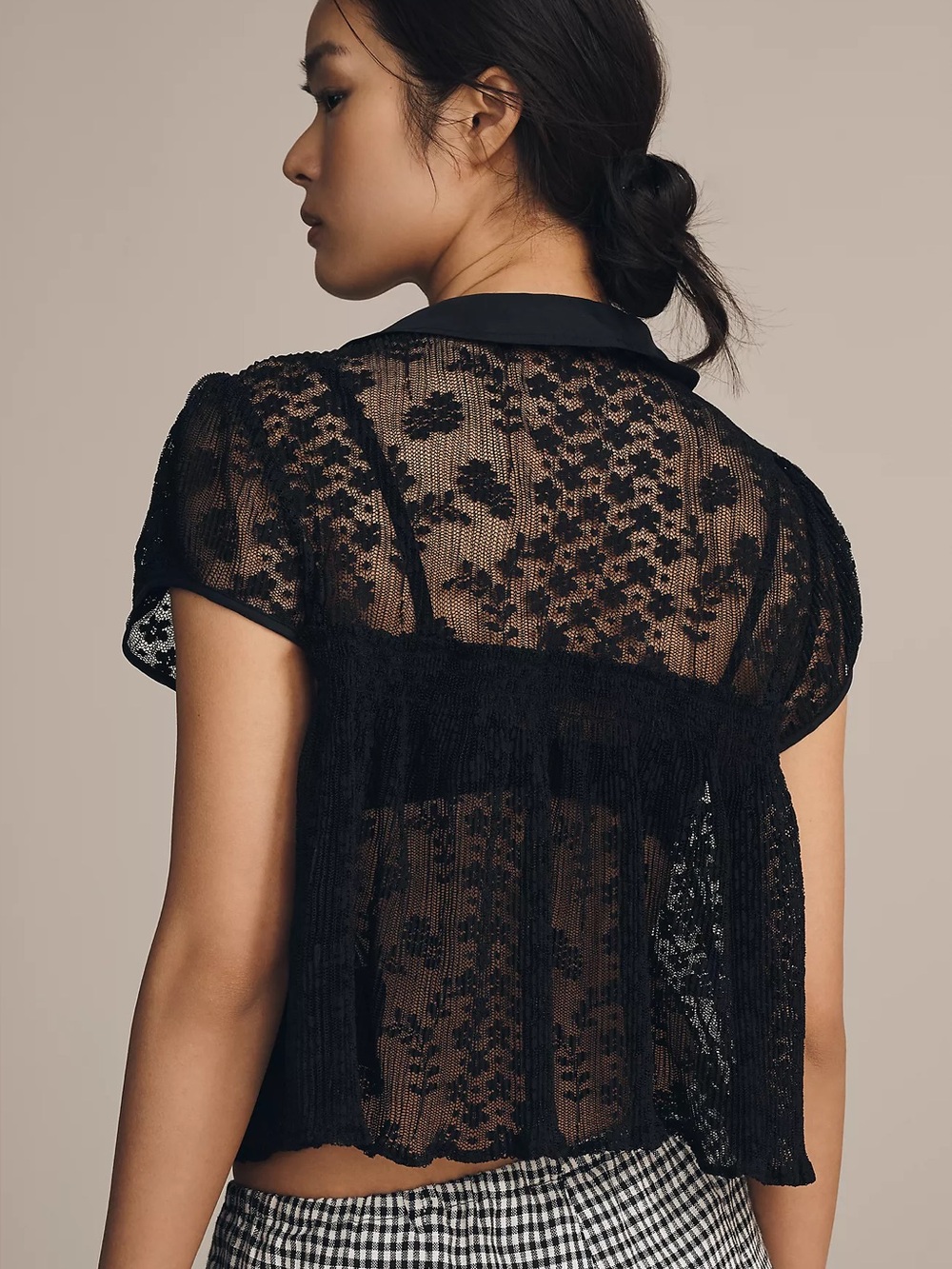 Maeve by Anthropologie Short Sleeve Sheer Lace Babydoll Blouse | Size L - Picture 4 of 9